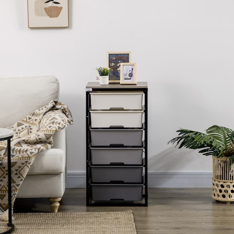 HOMCOM Dresser for Bedroom, 6 Drawer Dresser, Chest of Drawers with Steel Frame for Bedroom, Living Room