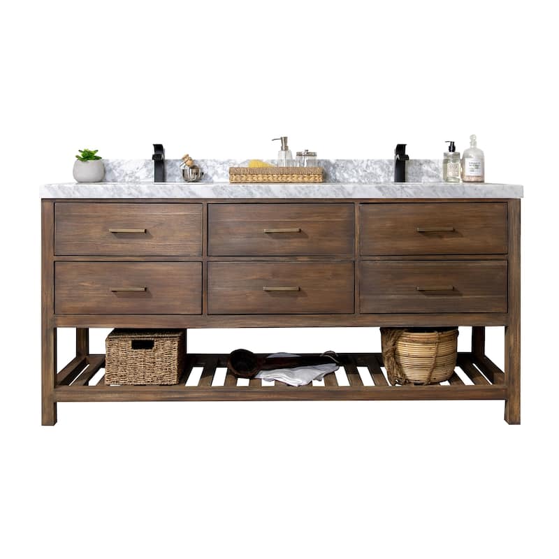 Willow Collections 72 in. W x 22 in. D Parker Solid Teak Double Sink Bathroom Vanity with Countertop