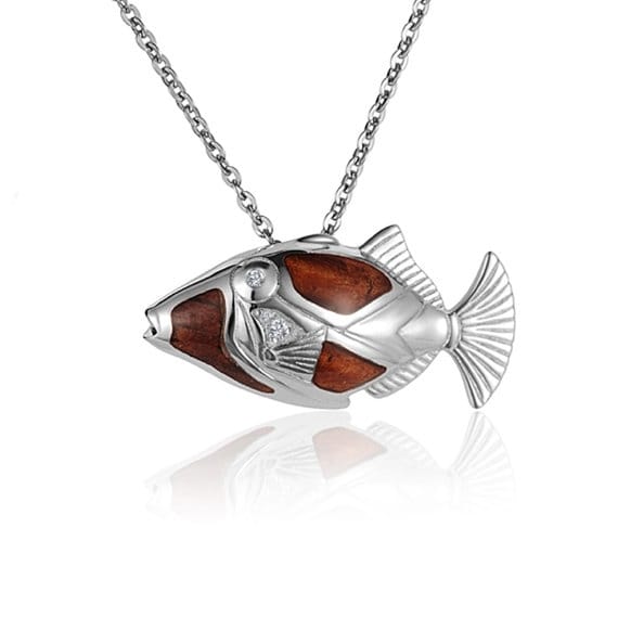 Humuhumunukunukuapua'a Fish Necklace Koa Wood Sterling Silver Pendant 18" Chain