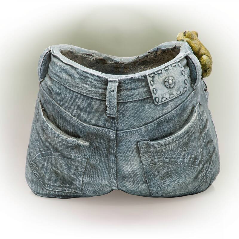 Alpine Corporation 10" Tall Indoor/Outdoor Denim Shorts with Frog Shaped Planter and Yard Decoration - 14"L x 11"W x 10"H