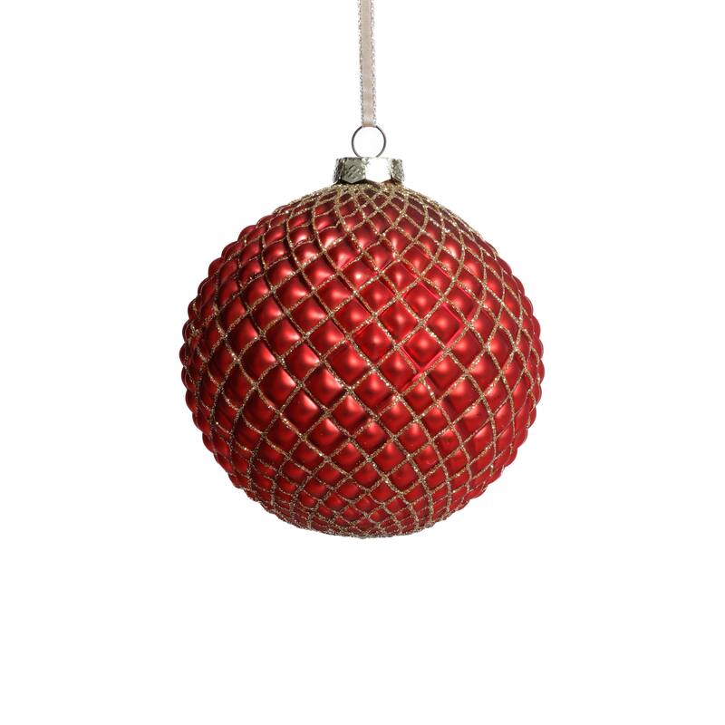 4-Piece Set Metallic 4.75" Glass Ball Christmas Ornaments - Red