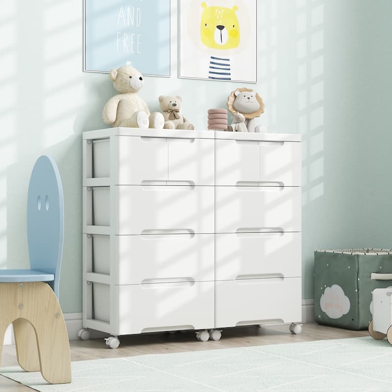 Multi-Drawer White PP Mobile Storage Organizer with Locking Wheels for Bathroom or Kids Room