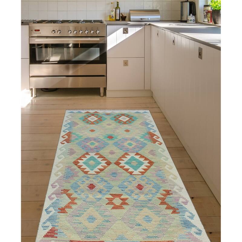 Sun Faded Flatweave Samila Lt. Green/Rust Runner - 2'8" x 6'7"