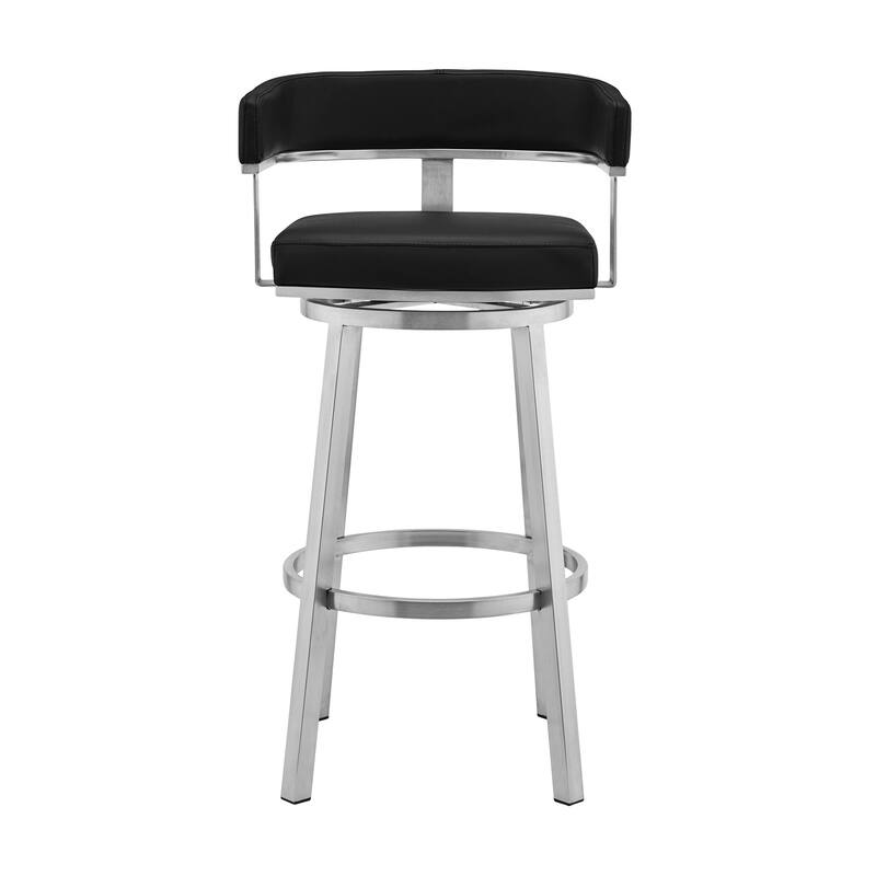 Contemporary Swivel Bar Stool with Silver Brushed Finish and Faux Leather Seat Modern Style