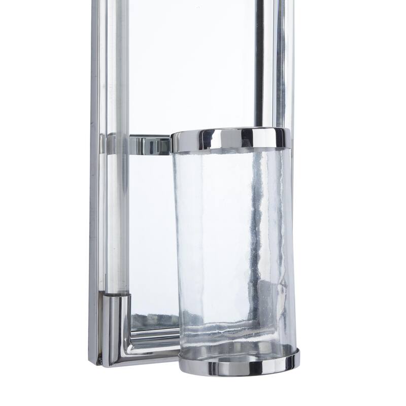 Stainless Steel Metal Geometric Pillar Wall Sconce with Mirror Backing - Silver - Roche River Decor
