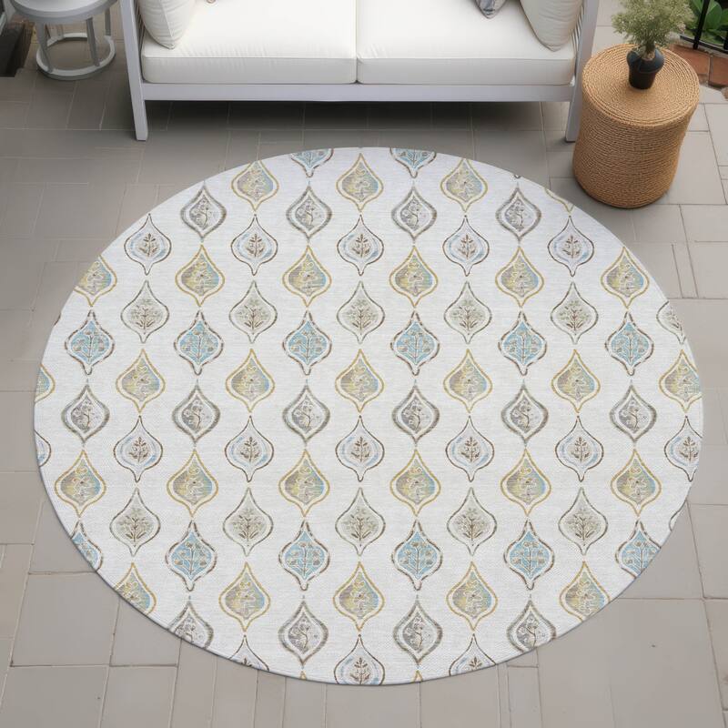 Machine Washable Indoor/ Outdoor Casual Greenwood Chantille Rug - Ivory - 8' x 8'