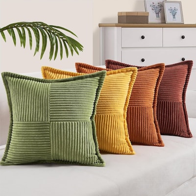 Burnt Fall Decorative Throw Pillows Covers Set of 4,Rustic Striped
