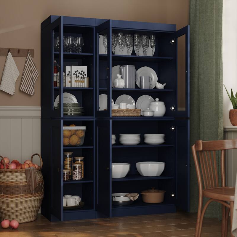 Palace Imports 100% Solid Wood 48.5" Pantry Cabinet with Clear Glass, Shaker Doors and Adjustable Shelves