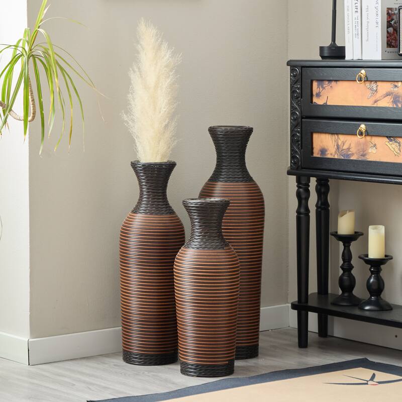 Desktop Vase, Classic Floor Vase, High Independent Flower Stand, Artificial Vine Vase, Decoration Flower Stand Set of 3 - Black+Brown