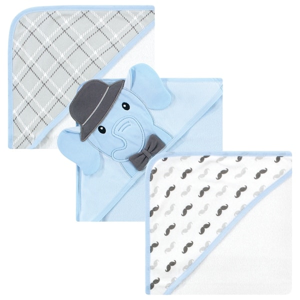 slide 1 of 1, Hudson Baby Infant Boy Cotton Rich Hooded Towels, Blue Charcoal Elephant, One Size - Blue Charcoal Elephant - One Size One Size - Blue Charcoal Elephant