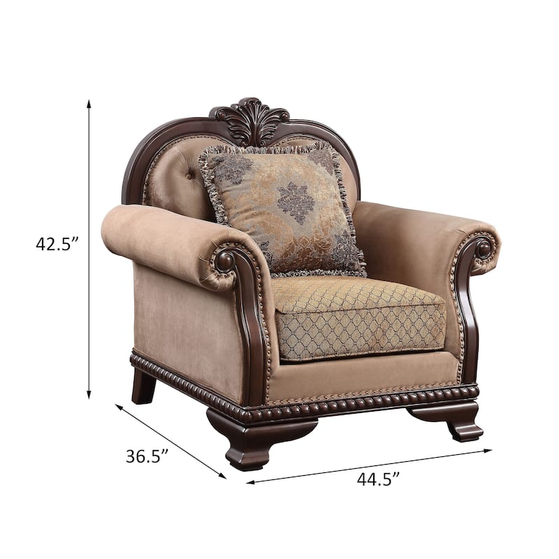 Louis Espresso Button-Tufted Accent Chair with Nailheads Trim