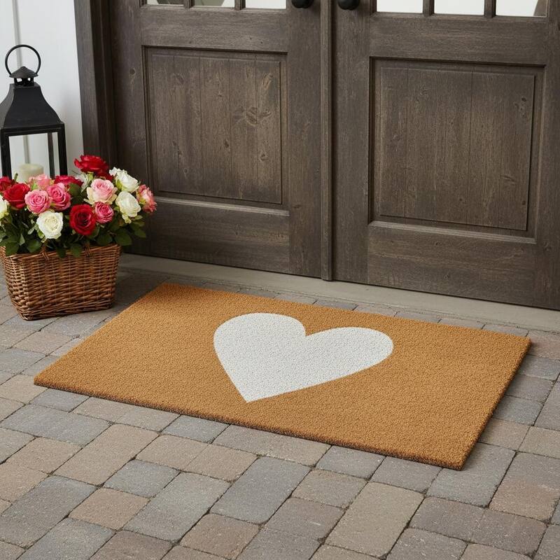 HomeRoots 30" X 48" Brown And White Heart Outdoor Coir Door Mat - 30.00' X '48.00 - 30.00' X '48.00