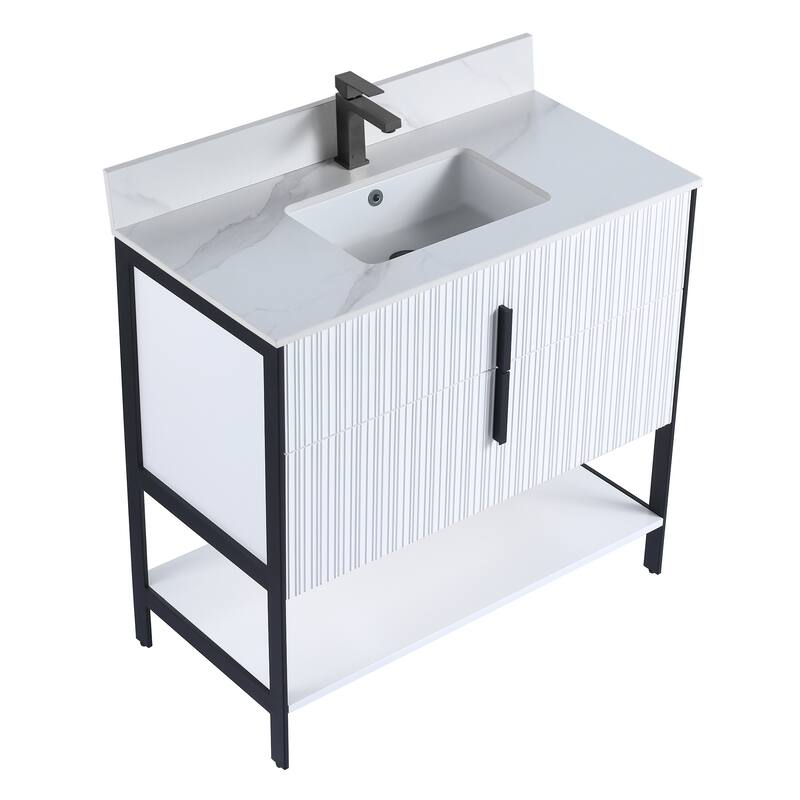 Fine Fixtures Serenity Modern Bathroom Vanity with White Carrara Stone Top