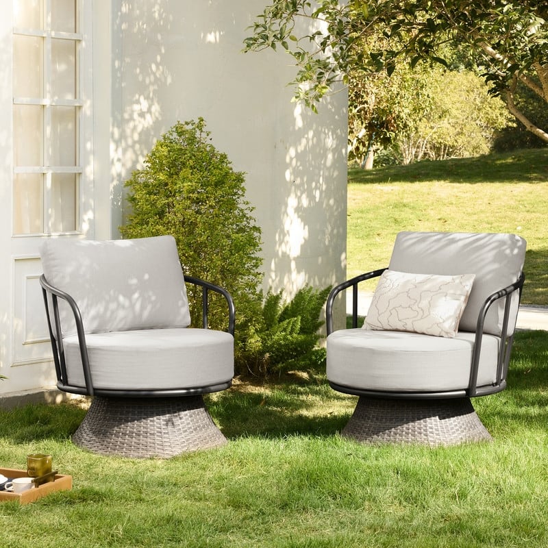 Spruce & Spring Patio Fruniture Outdoor Swivel Chair and Side Table - 2 Chair