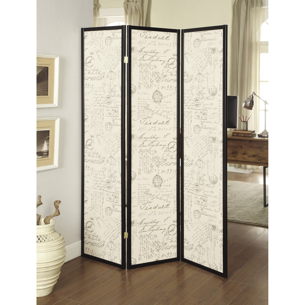 Liberatore French Script and Espresso 3-panel Folding Screen