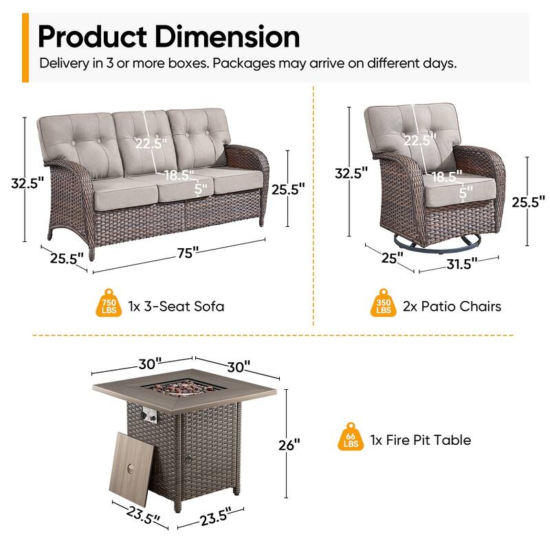 Pocassy Ooutdoor Fire Pit Table with Sofa Chair Set