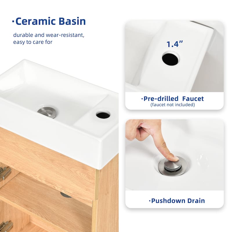 Moasis 16.2" Free-Standing Single Bathroom Vanity with Ceramic Basin