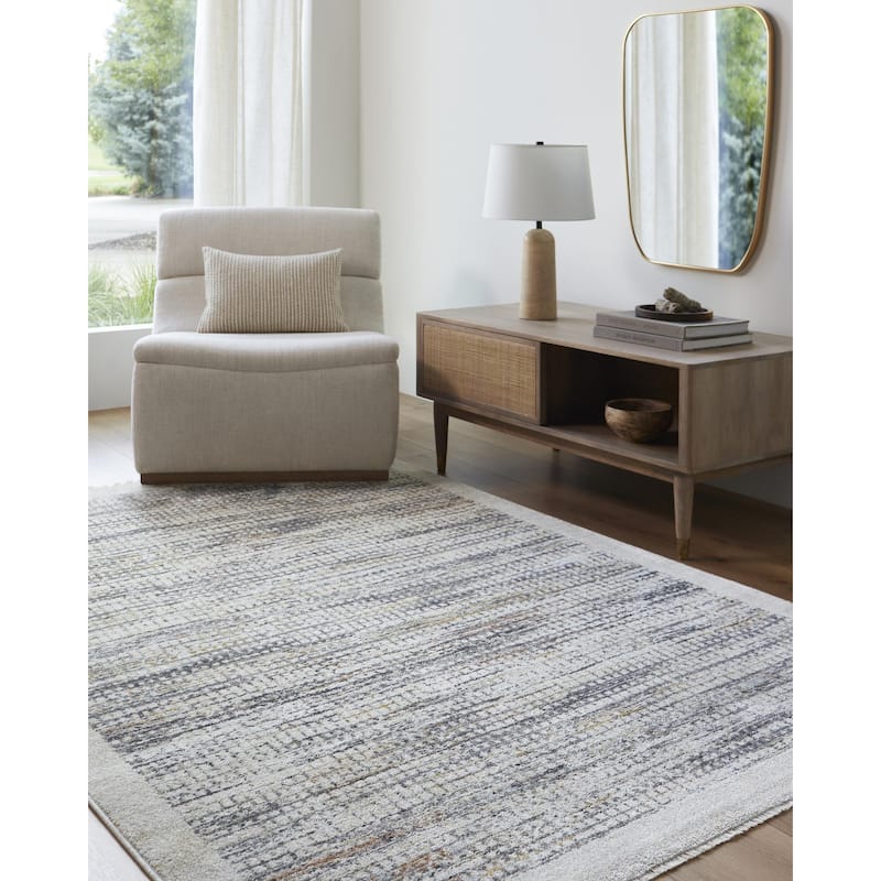 Livabliss Rojin Transitional Distressed Striped Area Rug - Black/Mustard - 9' x 12' 7"