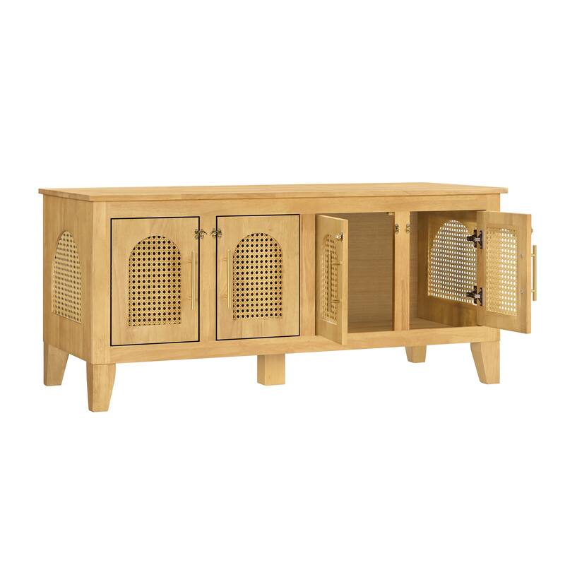 Christopher Knight Home - 47"W Rubber Wood Dog Crate Cabinet with Rattan Doors & Storage