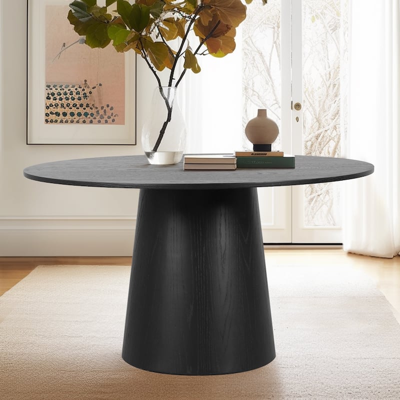 52" Solid Oak Round Pedestal Dining Table - Black