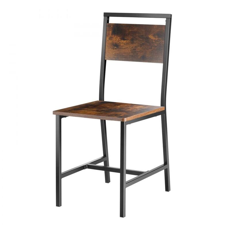 Rustic Brown-Black Metal MDF Dining Chair Set of 2 Ergonomic Sturdy Seat - 18.90 × 14.96 × 34.06 in