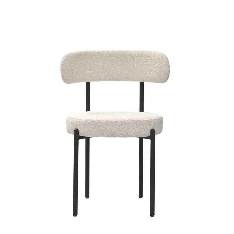 Boucle Dining Chairs Set of 2,Mid-Century Modern Curved Backrest Chair,Round Upholstered Kitchen Chairs