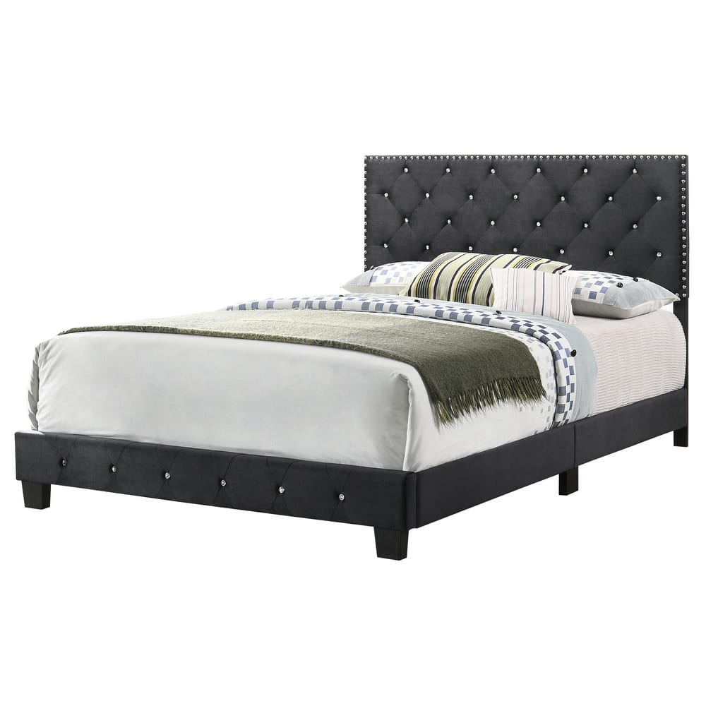 Queen Size Velvet Platform Bed with Sturdy Frame and Easy Assembly
