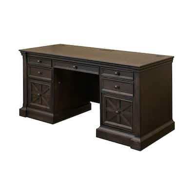 Traditional Credenza, Wood Office Desk, Writing Table, Storage Desk, Dark Brown