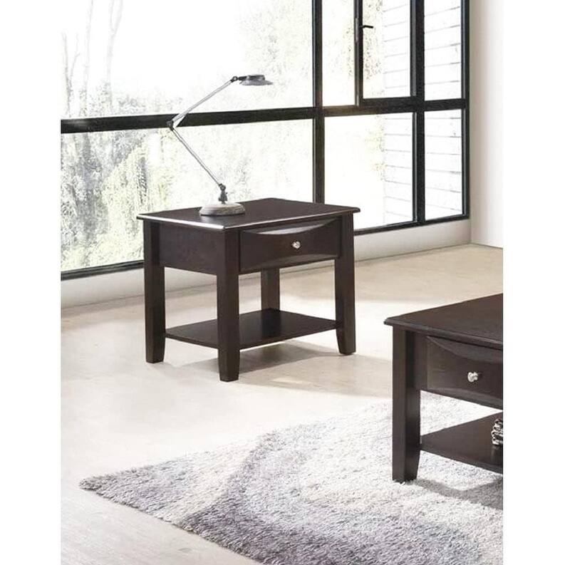 Modern Wooden End Table, Sofa Side Table with Drawer and Shelf