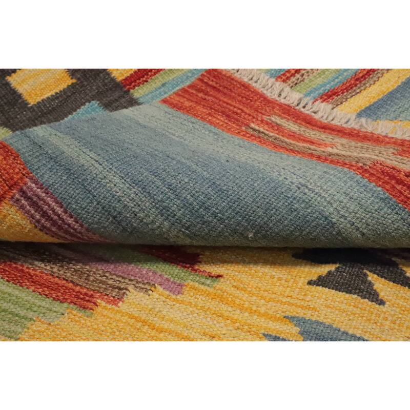 Hand Woven Oriental 100% Wool Carpet Southwestern Tribal Yellow & Gold Kilim Area Rug - 6' 2'' X 4' 0''