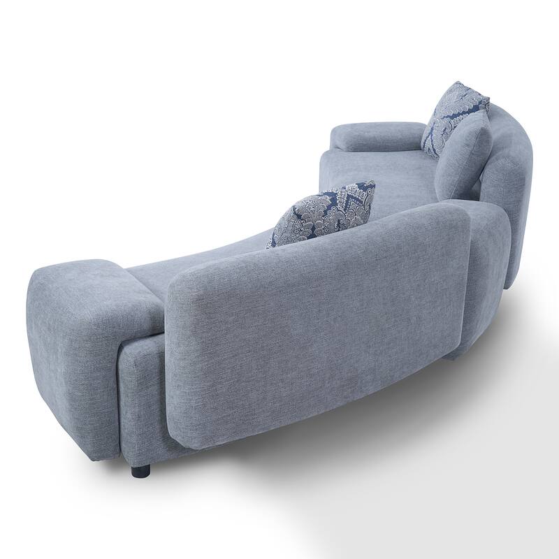 Christopher Knight Home - Lunaria 122" Modern Upholstered Curved Sofa with 2 Damask Pattern Pillows