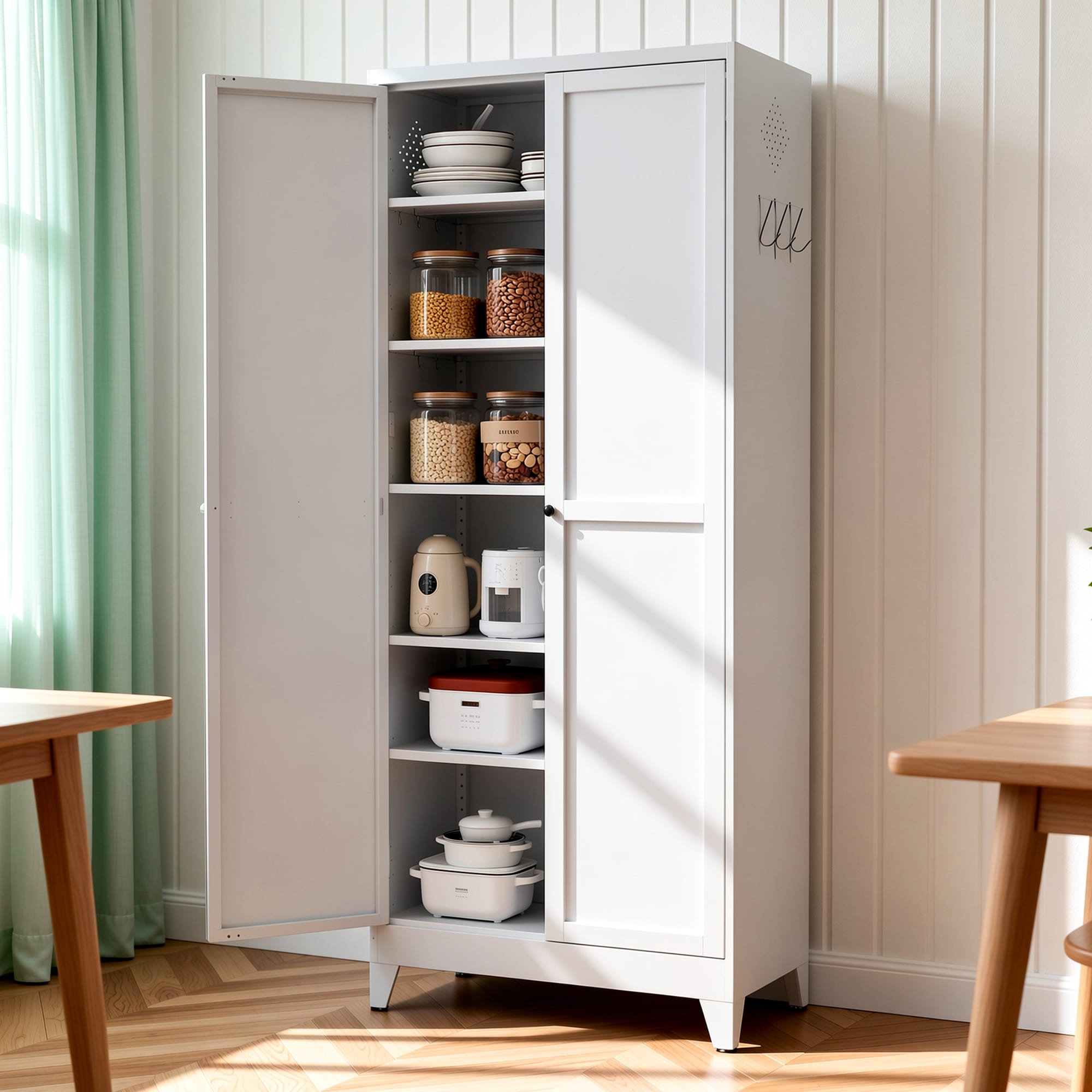 75"Metal Kitchen Pantry Cabinet Adjustable Storage with 5 Shelves, Freestanding Kitchen Storage Cabinet with Adjustable Shelves