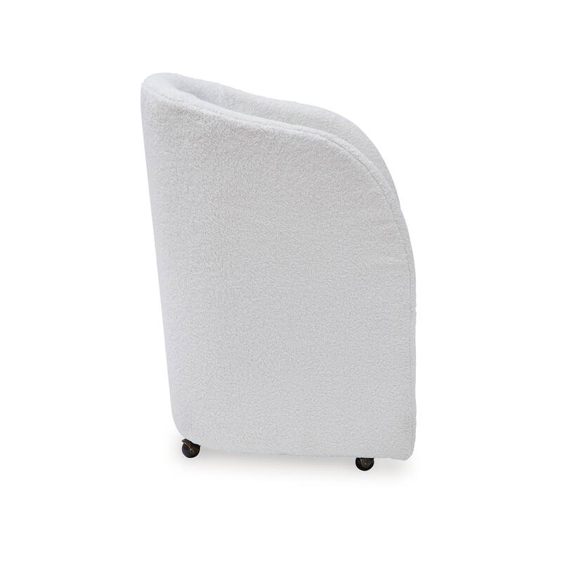 Robeck Dining Armchair Set of 2 with Wheels, Ivory Boucle Polyester