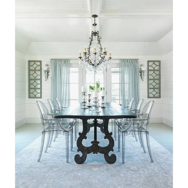 Designer Style Modern Dining Kitchen Crystal Clear Molded Plastic Transparent with arm Chairs Indoor Outdoor