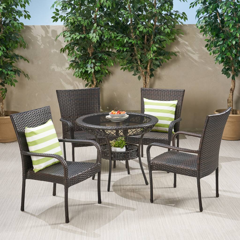 Littleton Brown Wicker 5-piece Dining Set by Christopher Knight Home