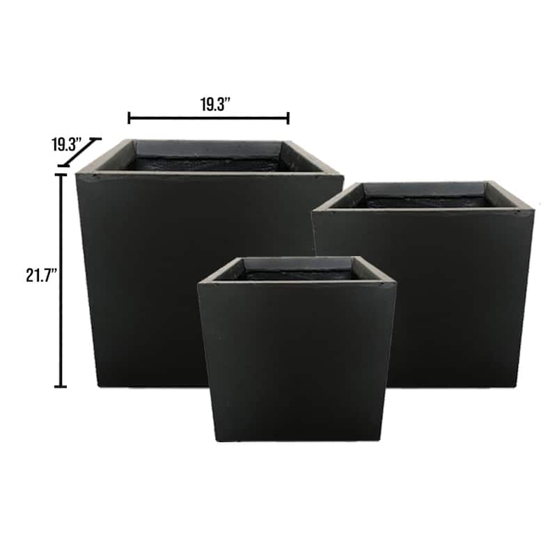 Durx-litecrete Lightweight Concrete Modern Square Granite Planter-Set of 3 :9.8'x9.8'x'9.8,11.8'x11.8'x11.8',15.7'x15.7'x15.7'