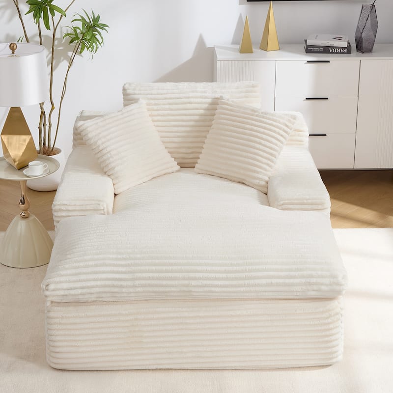 67" Upholstered Full Foam Chaise Lounge Chair Convertible Sofa Bed with Pillows, No Assembly Required - Beige