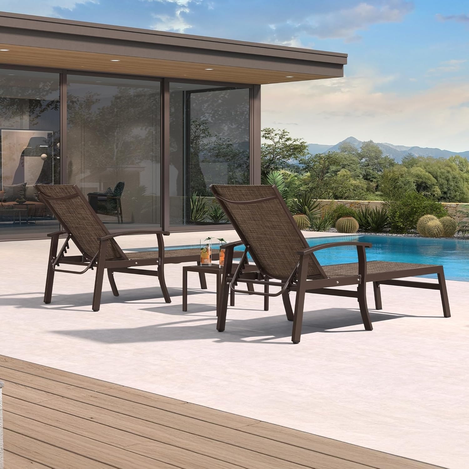 PURPLE LEAF Outdoor Aluminum Chaise Lounge Chair, Adjustable Recliner with Wheels & Side Table, for Patio Pool Beach