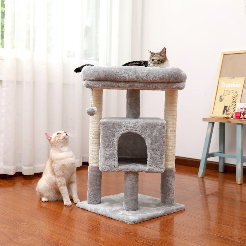 Sevie 28"H Gray Cat Tower With Condo And Sisal Posts