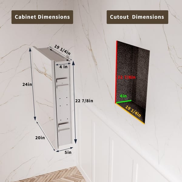 dimension image slide 2 of 6, Modland Single Door Bathroom Medicine Cabinet with Mirror Adjustable Shelves,Recessed or Surface Mount