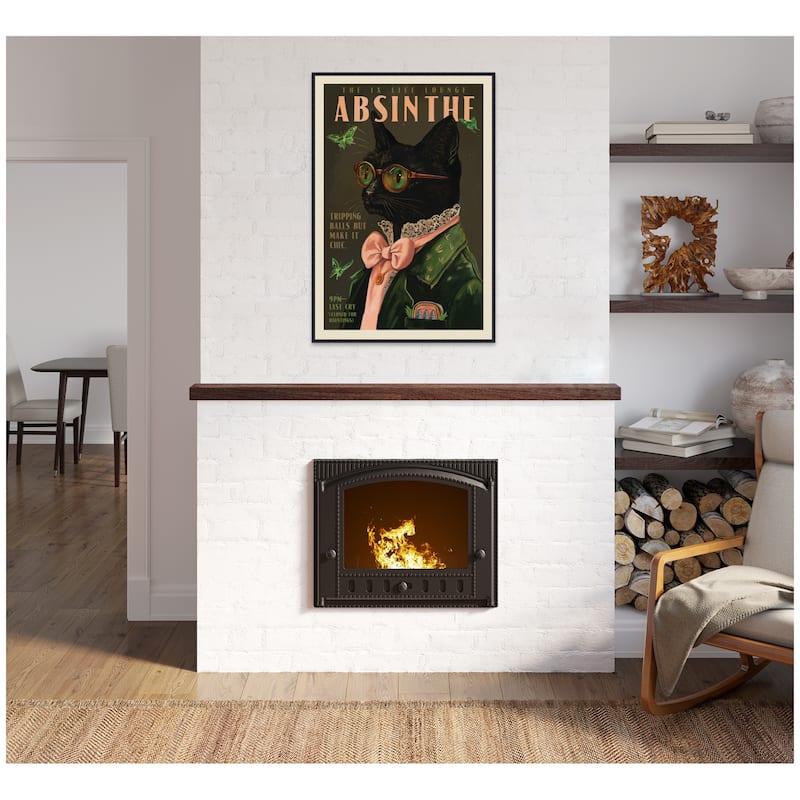 Kate and Laurel WG Absinthe Kitty by The Whiskey Ginger Framed Canvas Wall Art Print