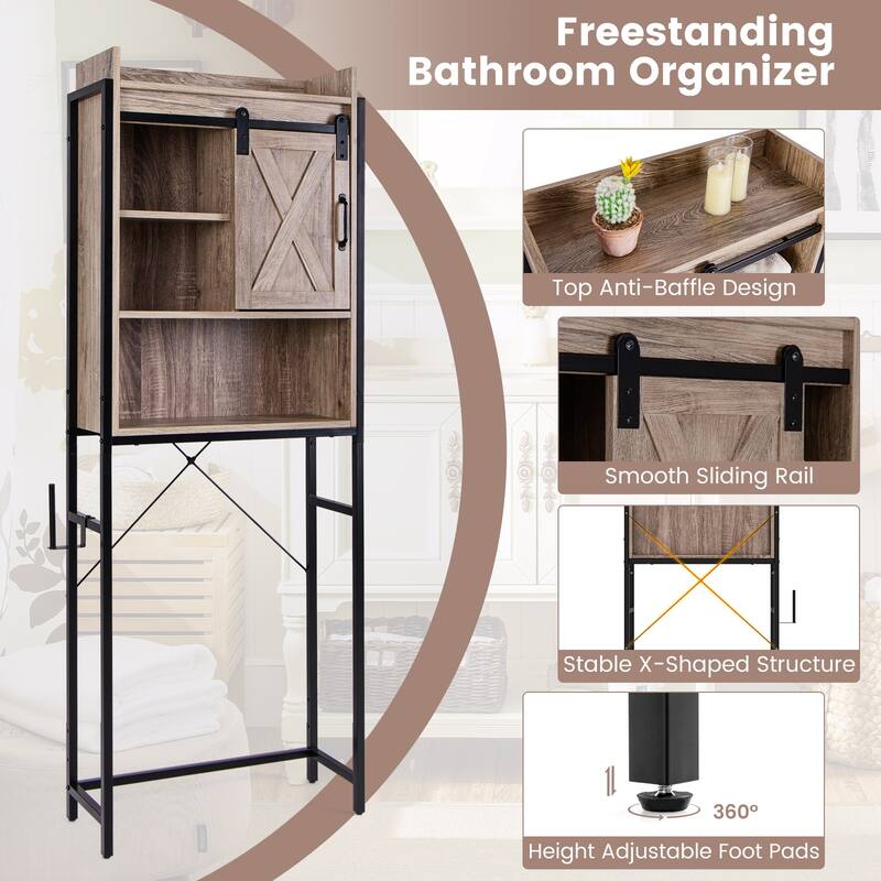 4-Tier Over Toilet Storage Cabinet with Adjustable Shelves and Sliding Door for Bathroom Organization - 25"W x 9.5"D x 67.5"H