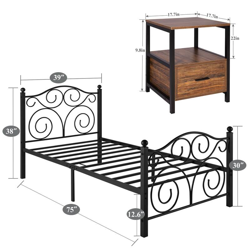Taomika 3-Pieces Bed Frame and Modern Nightstands Sets