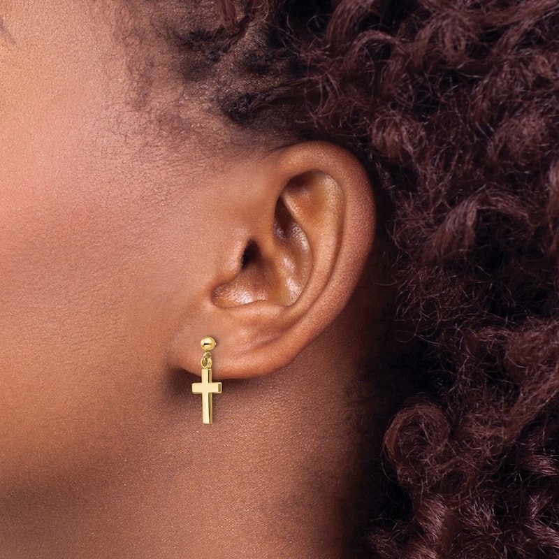 Curata 14k Yellow Gold Polished 20x8mm Dangle Cross Post Earrings