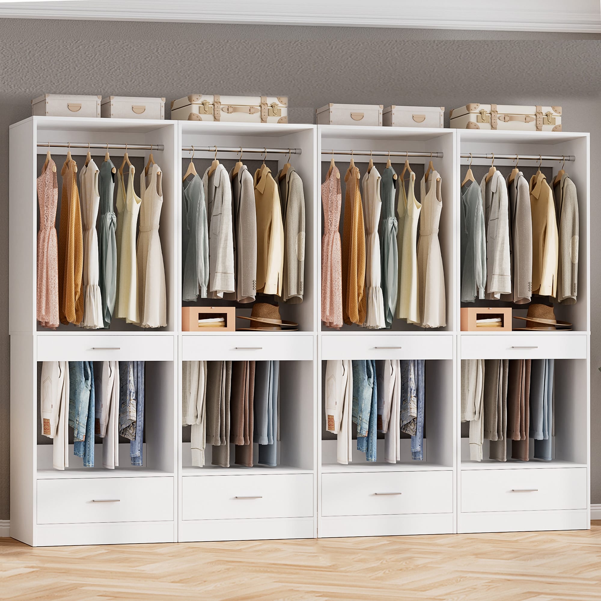 Qvella W Closet System with Hanging Rod Pants Rack