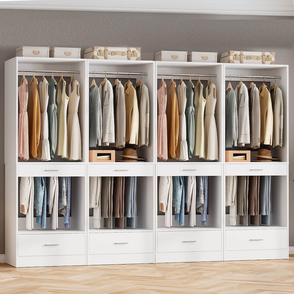 Qvella 23.6'' W Closet System with Hanging Rod & Pants Rack & Drawer, Modular Closet Organizer for Walk-In/Reach-in Closet