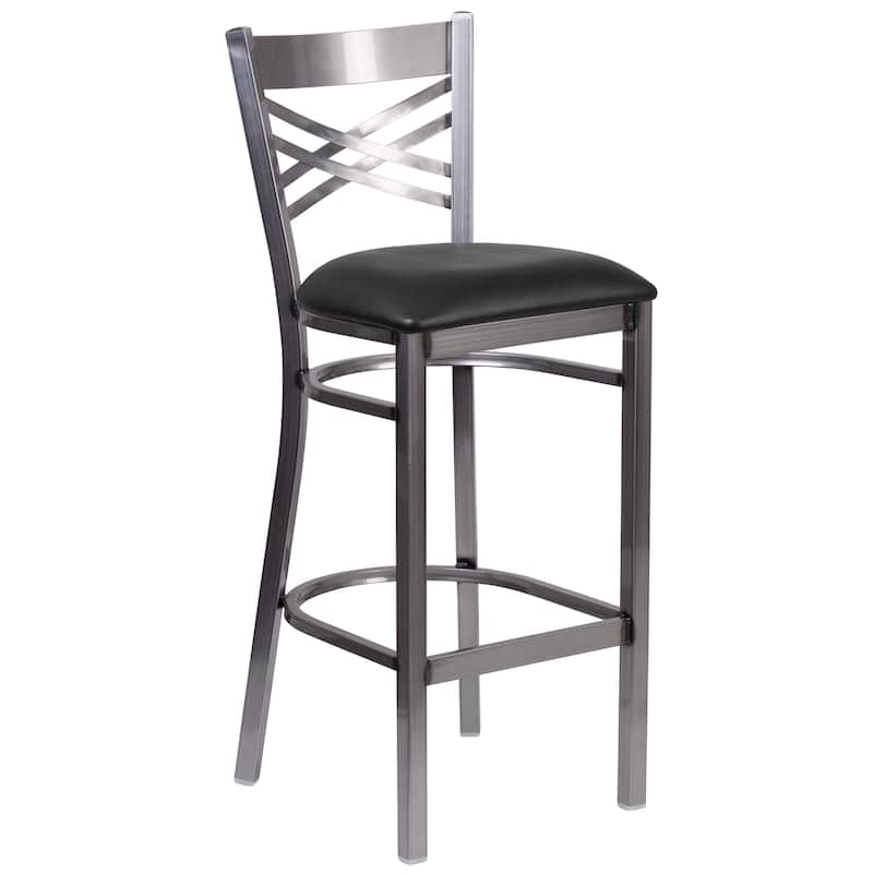 X Back Metal Restaurant Barstool - Vinyl Seat - 17"W x 18"D x 42.25"H - 17"W x 18"D x 42.25"H - Black Vinyl Seat/ Clear Coated Metal Frame