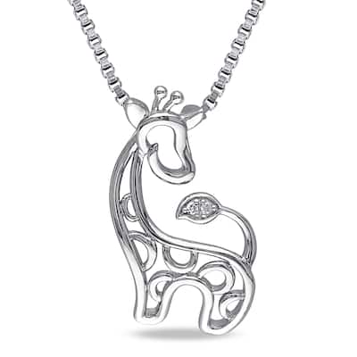 Miadora Sterling Silver Diamond Accent Giraffe Openwork Dangle Necklace
