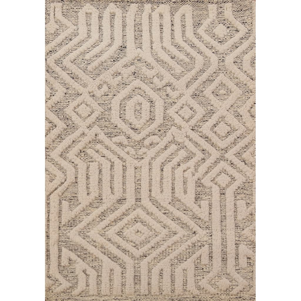 Geometric Moroccan Oriental Foyer Rug Hand-Knotted Beige Wool Carpet - 2'0"x 3'0"