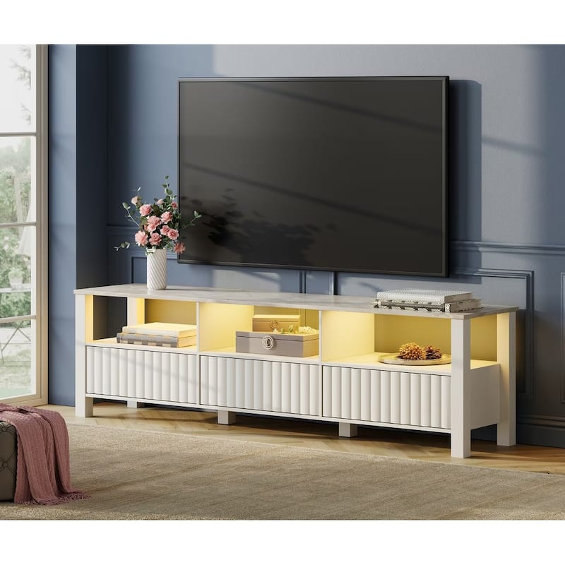 White TV Stand for 65-100 Inch TV with LED Light, Modern TV Console